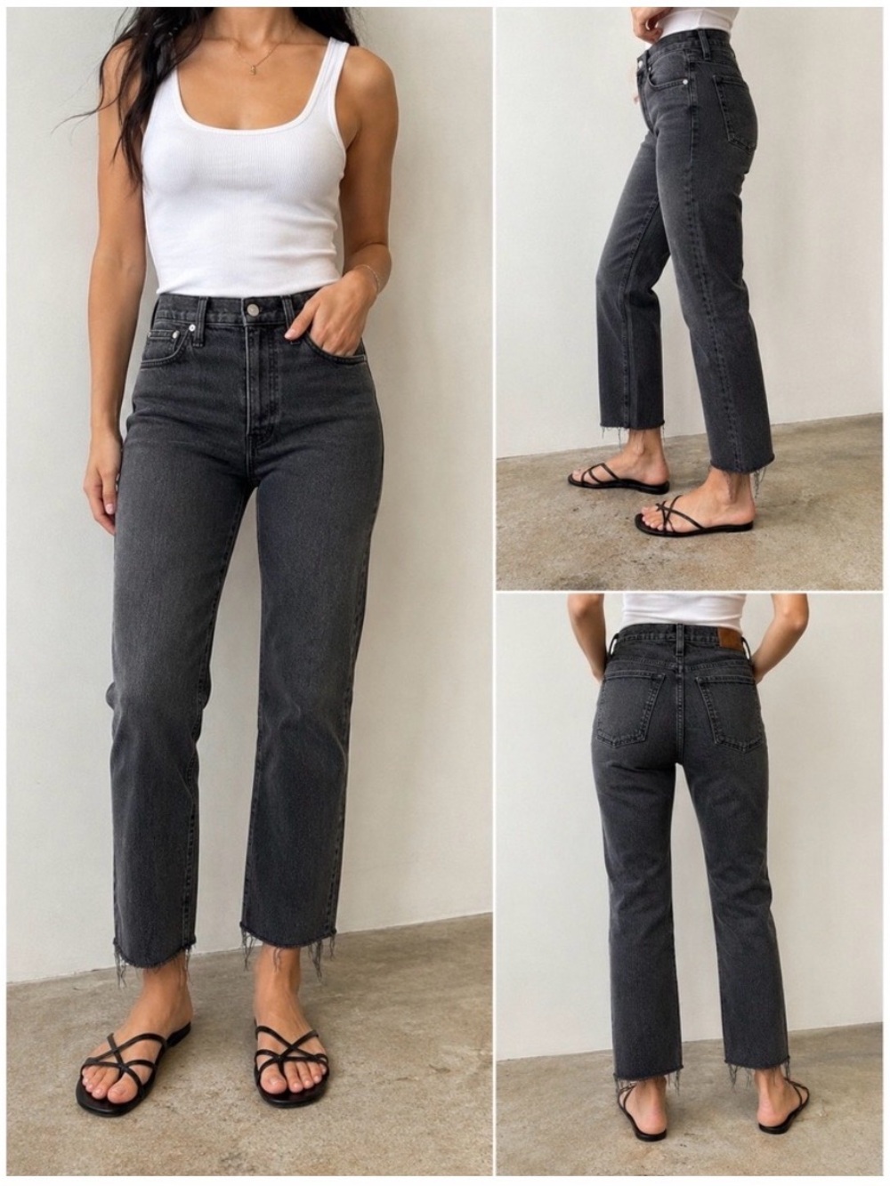 Madewell Black/Charcoal High-Rise Straight Leg Jeans – Raw Hem